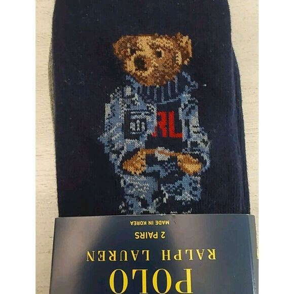 Polo Ralph Lauren Mens Crew Socks Signature Polo Bear Navy Blue Gray Sz 10-13 - Picture 7 of 8